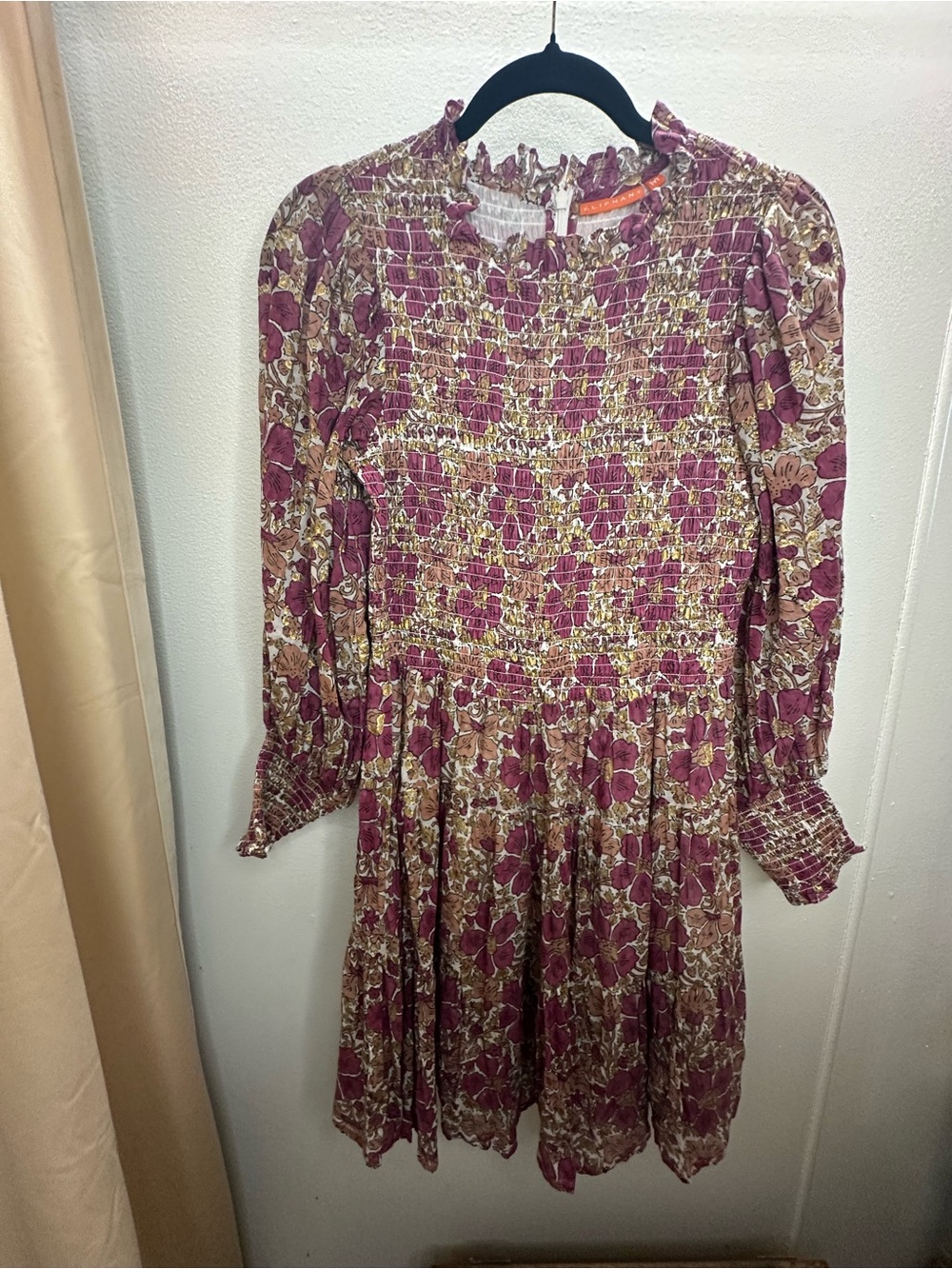 Oliphant Mauve Floral Smocked Long-Sleeve Dress